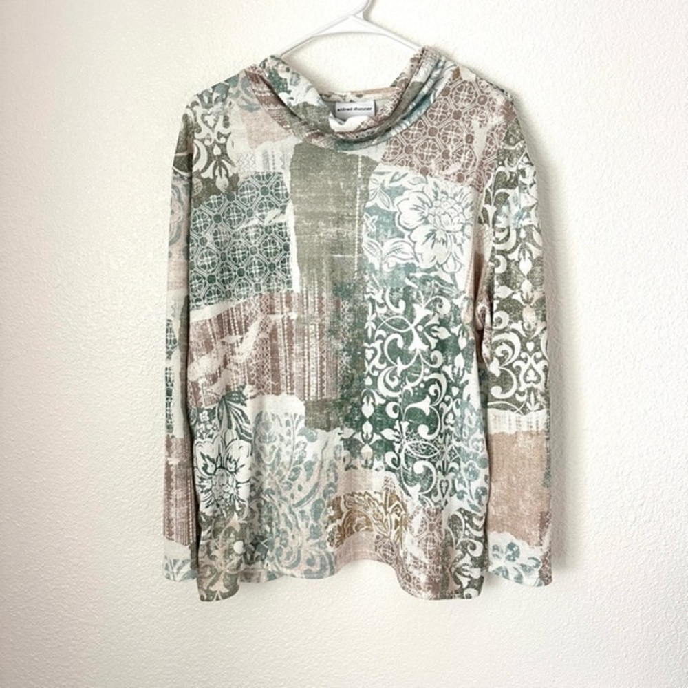 Alfred Dunner Cowl Neck Top Women’s M Multicolored Long Sleeve Lightweight Shirt